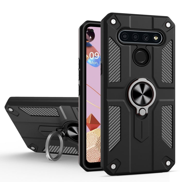 For LG K41S Carbon Fiber Pattern PC + TPU Protective Case with Ring Holder