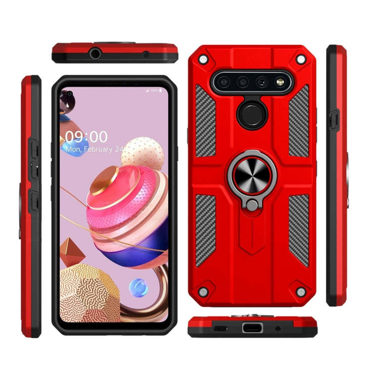 For LG K41S Carbon Fiber Pattern PC + TPU Protective Case with Ring Holder