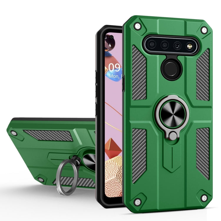 For LG K41S Carbon Fiber Pattern PC + TPU Protective Case with Ring Holder