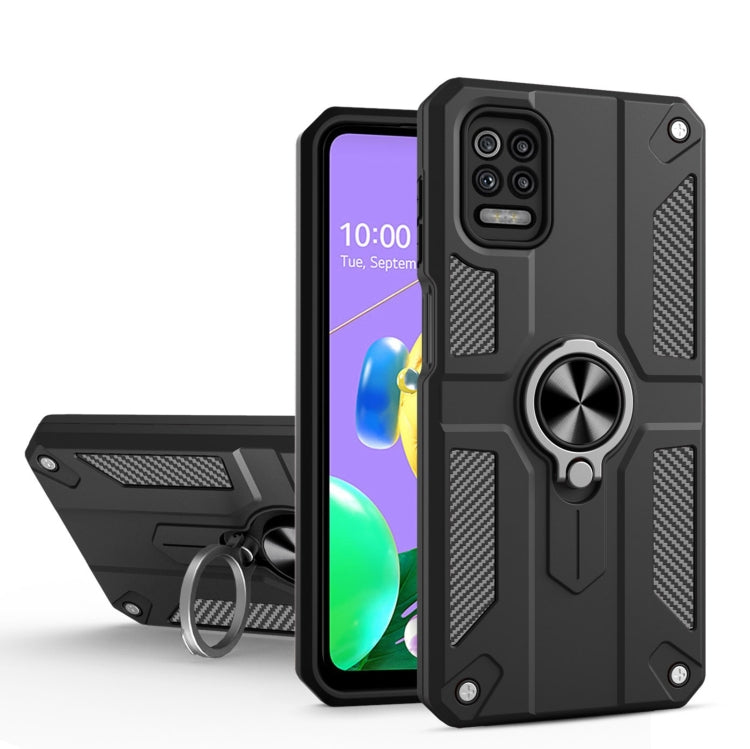 For LG K62 Carbon Fiber Pattern PC + TPU Protective Case with Ring Holder