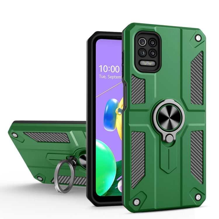 For LG K62 Carbon Fiber Pattern PC + TPU Protective Case with Ring Holder
