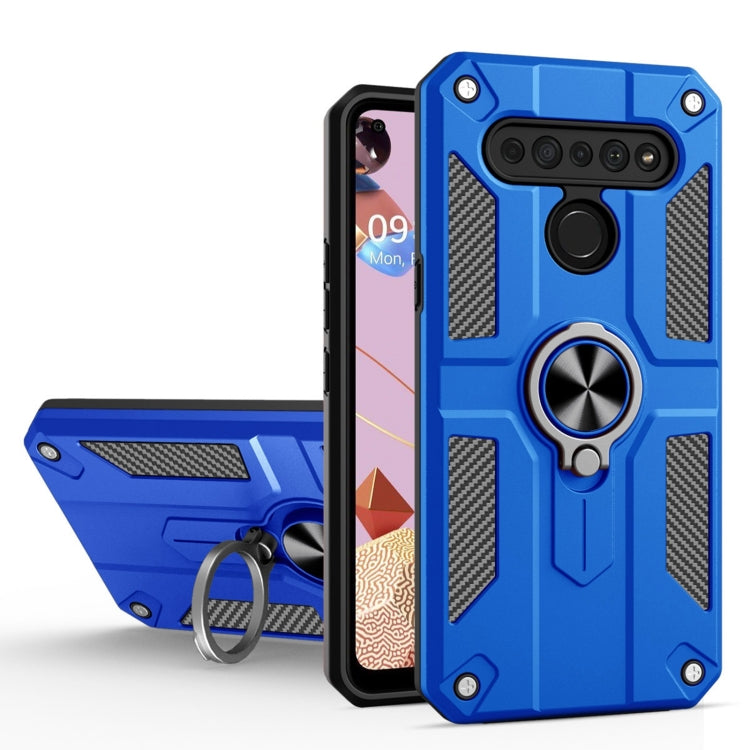 For LG K61 Carbon Fiber Pattern PC + TPU Protective Case with Ring Holder