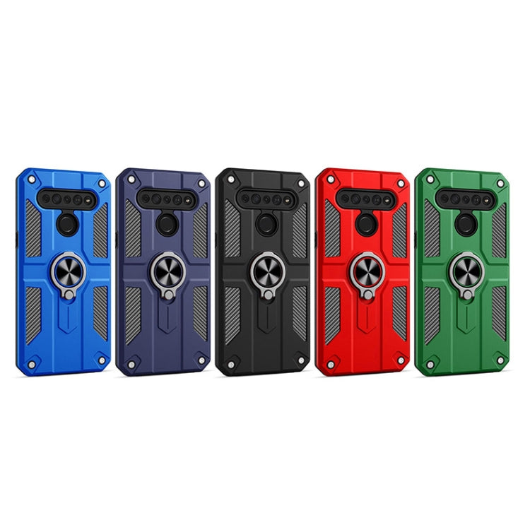 For LG K61 Carbon Fiber Pattern PC + TPU Protective Case with Ring Holder