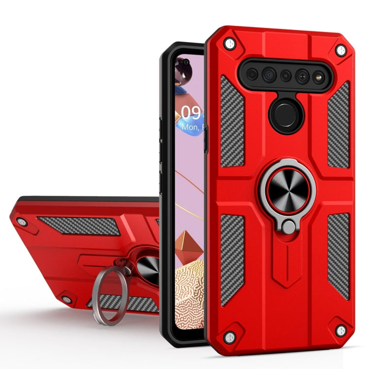 For LG K61 Carbon Fiber Pattern PC + TPU Protective Case with Ring Holder
