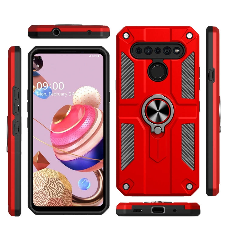 For LG K61 Carbon Fiber Pattern PC + TPU Protective Case with Ring Holder