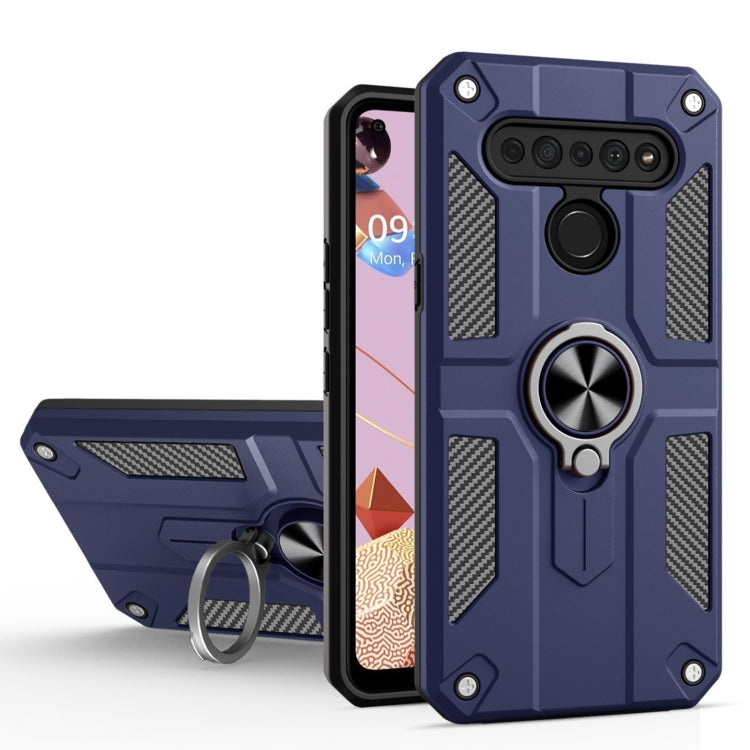 For LG K61 Carbon Fiber Pattern PC + TPU Protective Case with Ring Holder