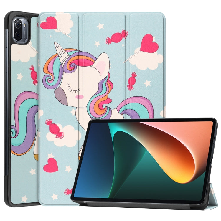 For Xiaomi Pad 5 Custer Painted PU Leather Case with Sleep / Wake-up Function & 3-Fold Holder