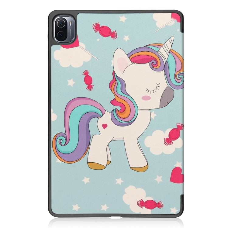 For Xiaomi Pad 5 Custer Painted PU Leather Case with Sleep / Wake-up Function & 3-Fold Holder