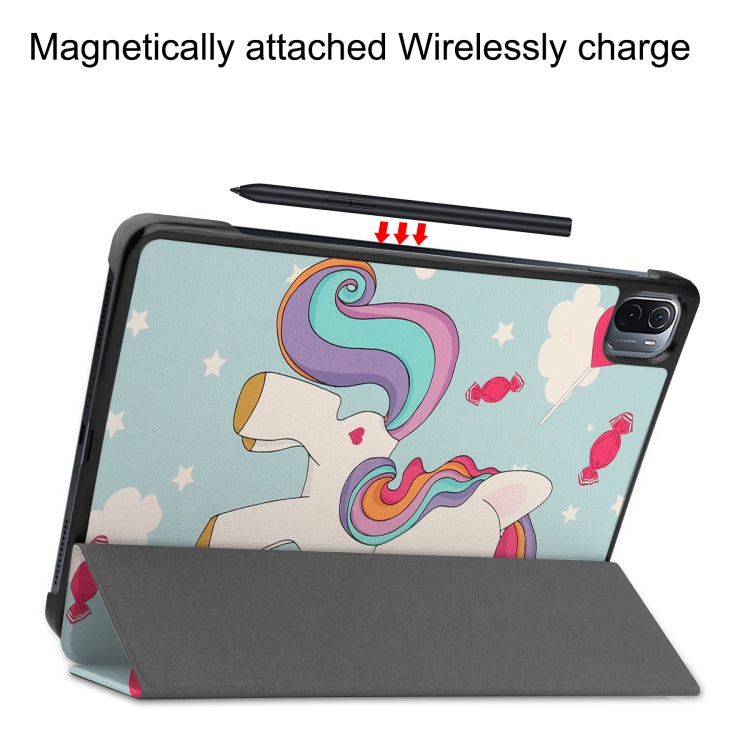 For Xiaomi Pad 5 Custer Painted PU Leather Case with Sleep / Wake-up Function & 3-Fold Holder