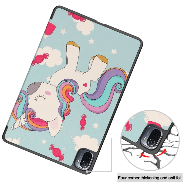 For Xiaomi Pad 5 Custer Painted PU Leather Case with Sleep / Wake-up Function & 3-Fold Holder