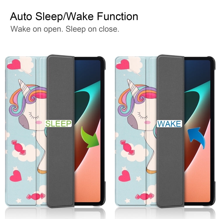 For Xiaomi Pad 5 Custer Painted PU Leather Case with Sleep / Wake-up Function & 3-Fold Holder