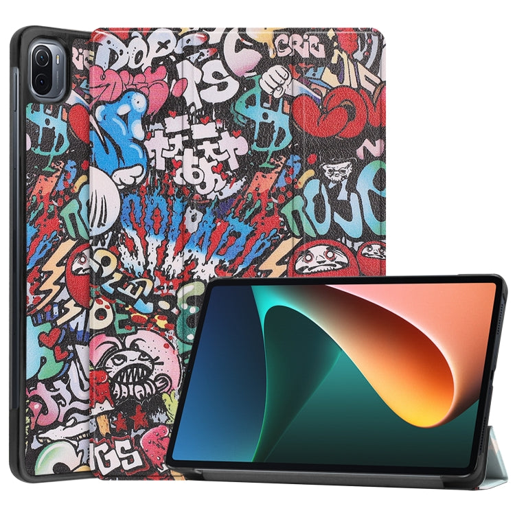 For Xiaomi Pad 5 Custer Painted PU Leather Case with Sleep / Wake-up Function & 3-Fold Holder