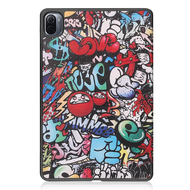 For Xiaomi Pad 5 Custer Painted PU Leather Case with Sleep / Wake-up Function & 3-Fold Holder