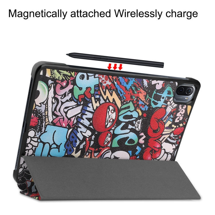 For Xiaomi Pad 5 Custer Painted PU Leather Case with Sleep / Wake-up Function & 3-Fold Holder