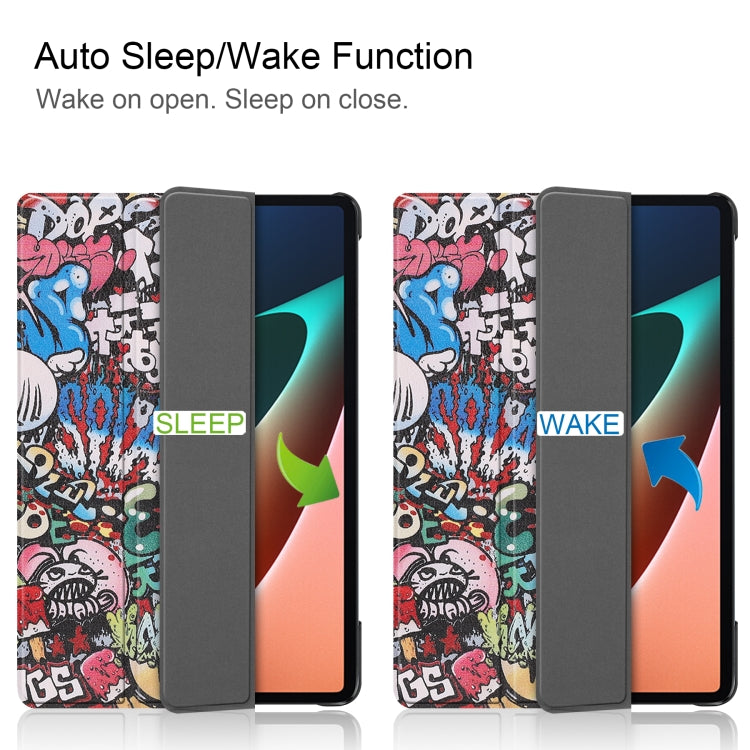 For Xiaomi Pad 5 Custer Painted PU Leather Case with Sleep / Wake-up Function & 3-Fold Holder