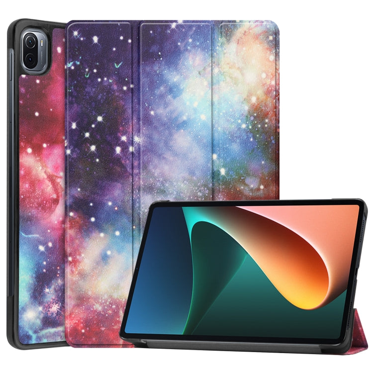 For Xiaomi Pad 5 Custer Painted PU Leather Case with Sleep / Wake-up Function & 3-Fold Holder