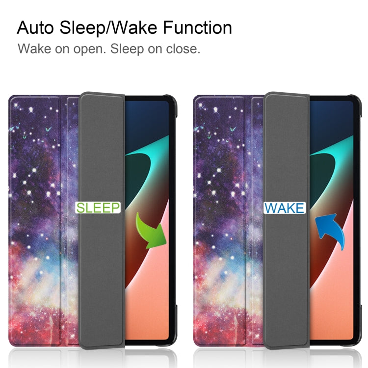 For Xiaomi Pad 5 Custer Painted PU Leather Case with Sleep / Wake-up Function & 3-Fold Holder