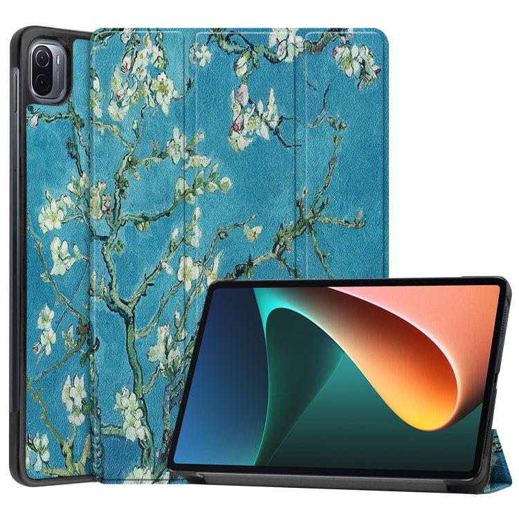 For Xiaomi Pad 5 Custer Painted PU Leather Case with Sleep / Wake-up Function & 3-Fold Holder