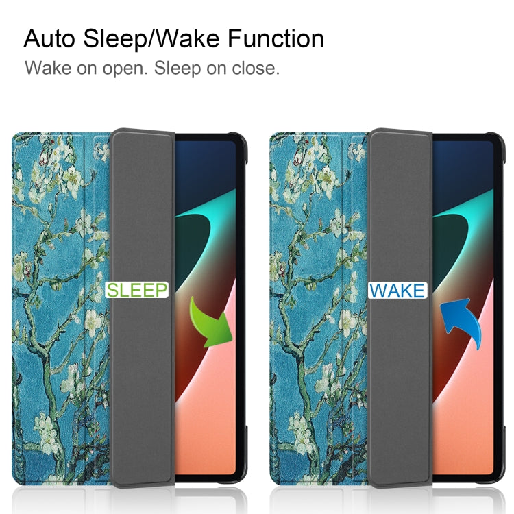 For Xiaomi Pad 5 Custer Painted PU Leather Case with Sleep / Wake-up Function & 3-Fold Holder