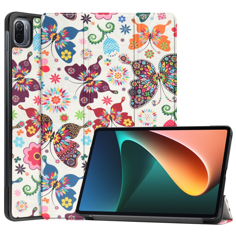 For Xiaomi Pad 5 Custer Painted PU Leather Case with Sleep / Wake-up Function & 3-Fold Holder
