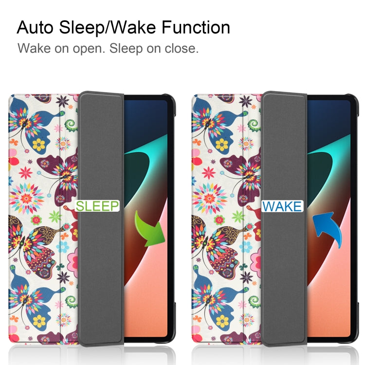 For Xiaomi Pad 5 Custer Painted PU Leather Case with Sleep / Wake-up Function & 3-Fold Holder