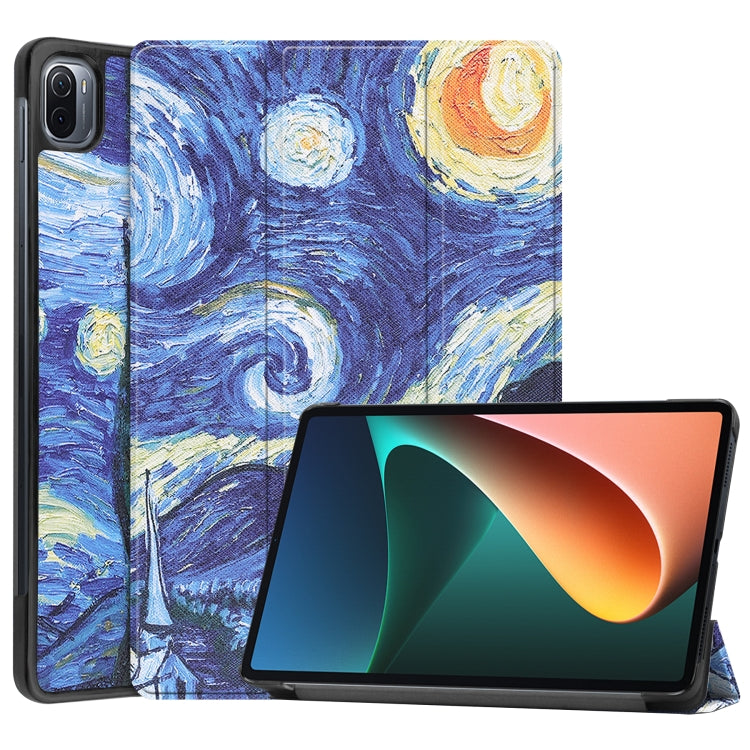 For Xiaomi Pad 5 Custer Painted PU Leather Case with Sleep / Wake-up Function & 3-Fold Holder