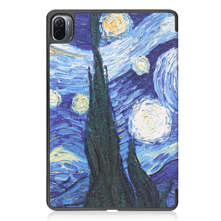 For Xiaomi Pad 5 Custer Painted PU Leather Case with Sleep / Wake-up Function & 3-Fold Holder
