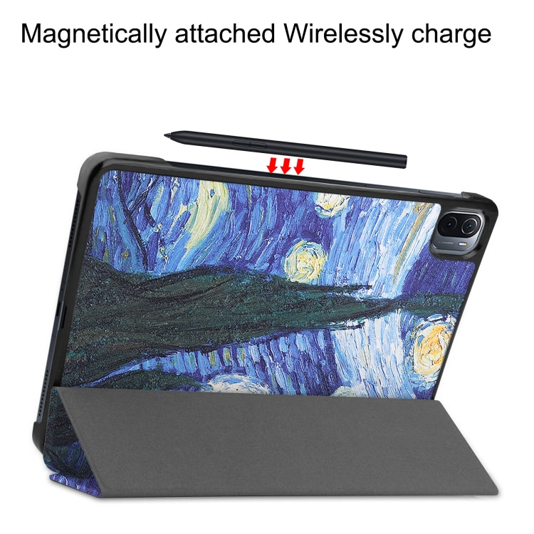 For Xiaomi Pad 5 Custer Painted PU Leather Case with Sleep / Wake-up Function & 3-Fold Holder