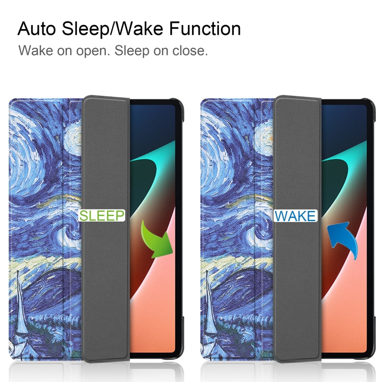For Xiaomi Pad 5 Custer Painted PU Leather Case with Sleep / Wake-up Function & 3-Fold Holder