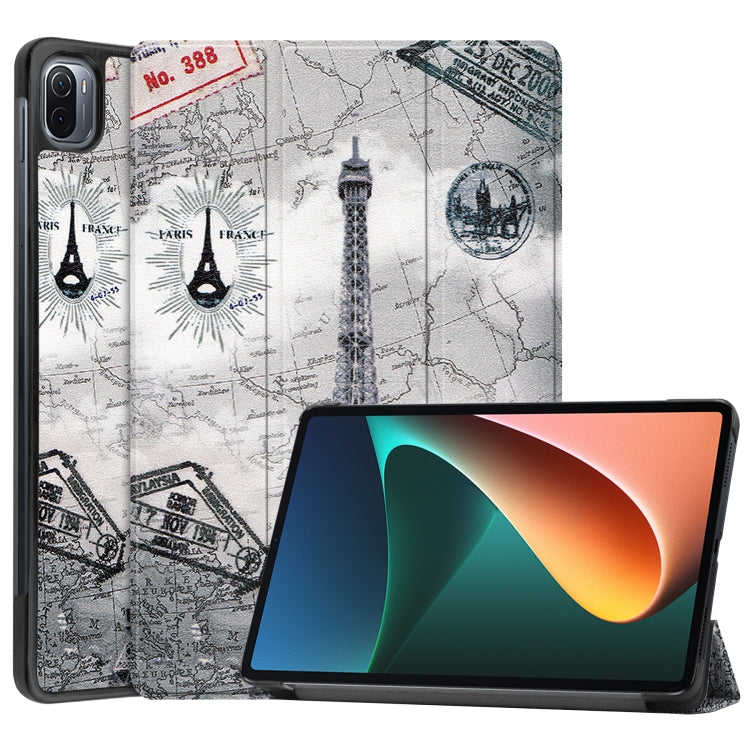 For Xiaomi Pad 5 Custer Painted PU Leather Case with Sleep / Wake-up Function & 3-Fold Holder
