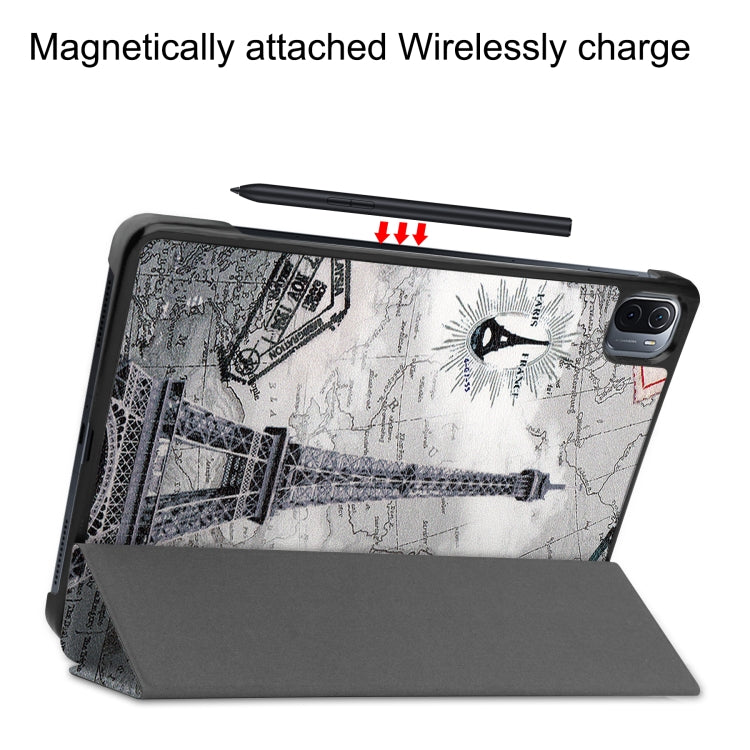 For Xiaomi Pad 5 Custer Painted PU Leather Case with Sleep / Wake-up Function & 3-Fold Holder