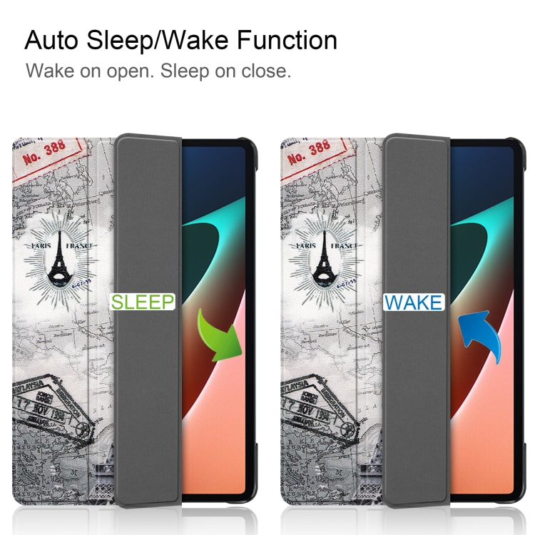 For Xiaomi Pad 5 Custer Painted PU Leather Case with Sleep / Wake-up Function & 3-Fold Holder