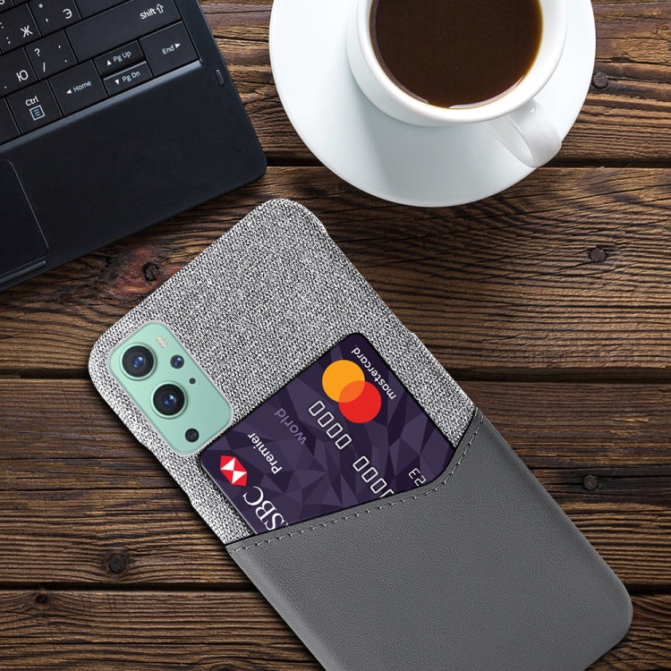 For OnePlus 9 Cloth Texture PC + PU Leather Back Cover Shockproof Case with Card Slot