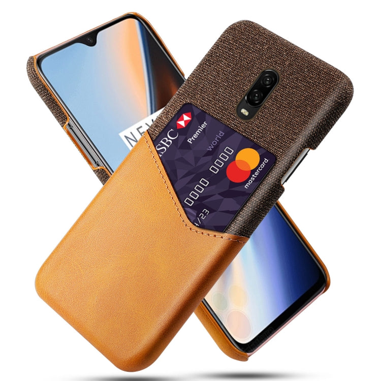 For OnePlus 6T Cloth Texture PC + PU Leather Back Cover Shockproof Case with Card Slot