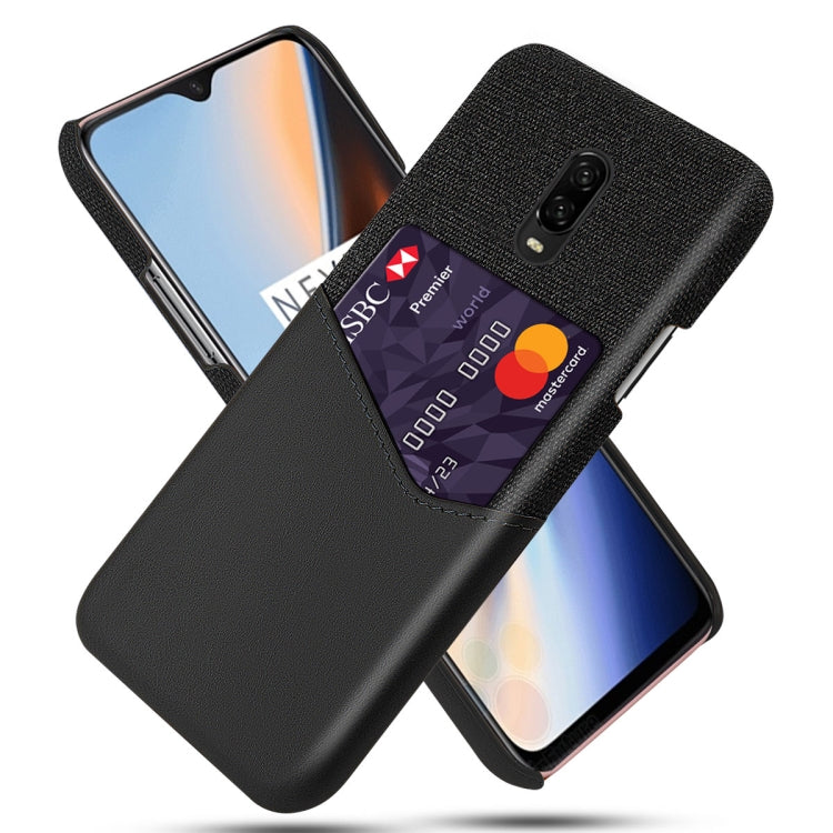 For OnePlus 6T Cloth Texture PC + PU Leather Back Cover Shockproof Case with Card Slot