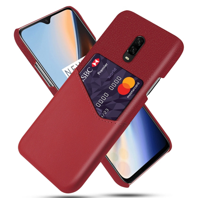 For OnePlus 6T Cloth Texture PC + PU Leather Back Cover Shockproof Case with Card Slot
