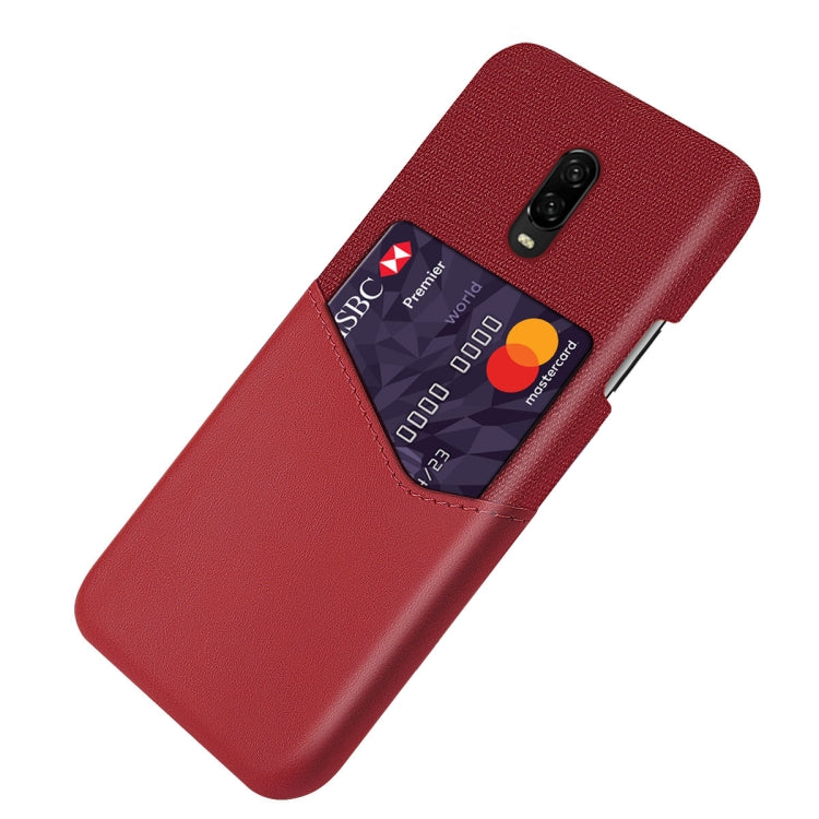 For OnePlus 6T Cloth Texture PC + PU Leather Back Cover Shockproof Case with Card Slot