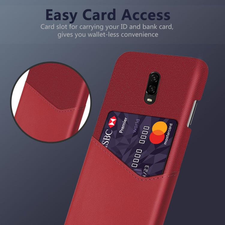 For OnePlus 6T Cloth Texture PC + PU Leather Back Cover Shockproof Case with Card Slot