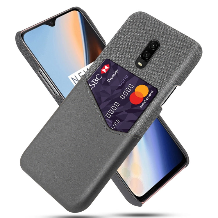 For OnePlus 6T Cloth Texture PC + PU Leather Back Cover Shockproof Case with Card Slot
