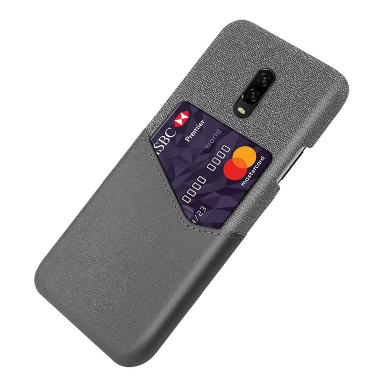 For OnePlus 6T Cloth Texture PC + PU Leather Back Cover Shockproof Case with Card Slot