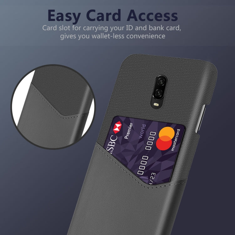 For OnePlus 6T Cloth Texture PC + PU Leather Back Cover Shockproof Case with Card Slot