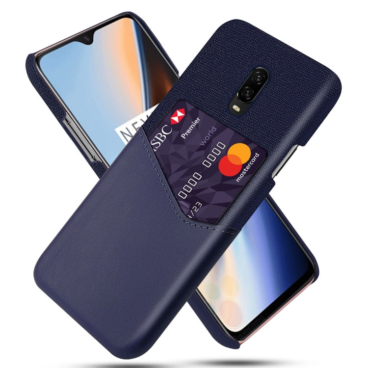 For OnePlus 6T Cloth Texture PC + PU Leather Back Cover Shockproof Case with Card Slot