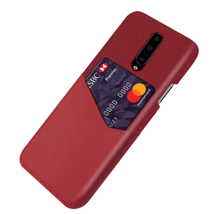 For OnePlus 7 Cloth Texture PC + PU Leather Back Cover Shockproof Case with Card Slot