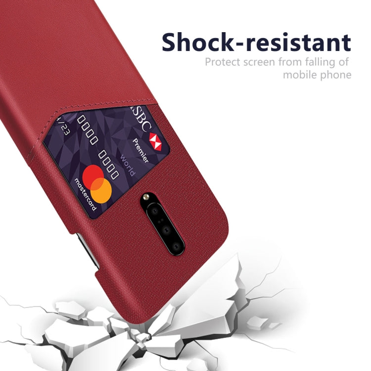 For OnePlus 7 Cloth Texture PC + PU Leather Back Cover Shockproof Case with Card Slot