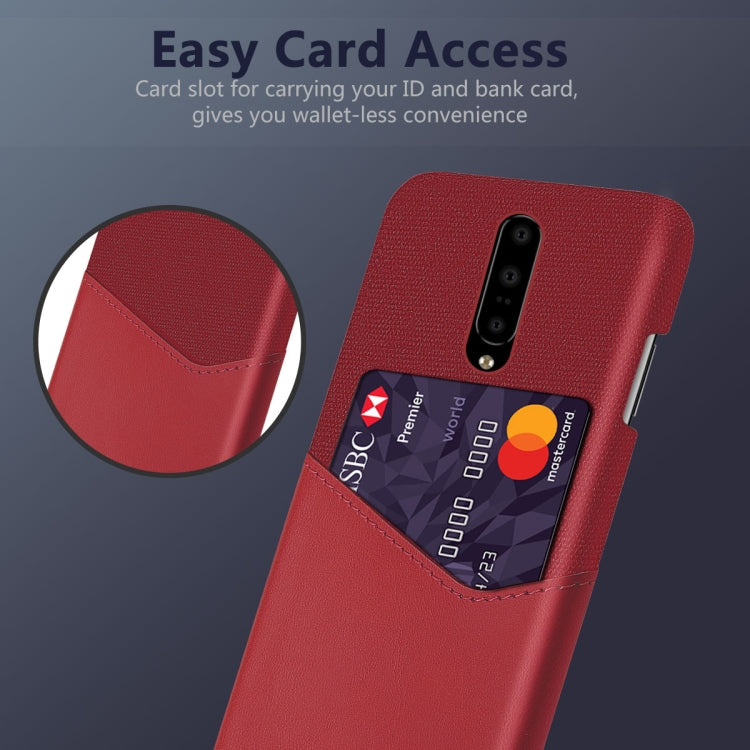 For OnePlus 7 Cloth Texture PC + PU Leather Back Cover Shockproof Case with Card Slot