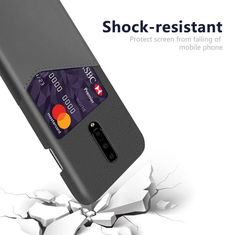 For OnePlus 7 Cloth Texture PC + PU Leather Back Cover Shockproof Case with Card Slot