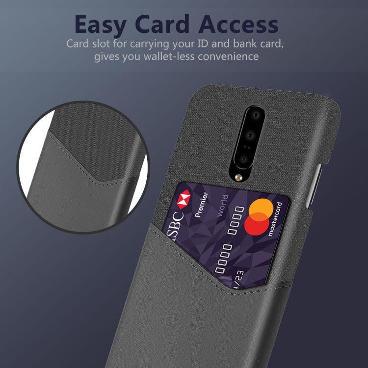 For OnePlus 7 Cloth Texture PC + PU Leather Back Cover Shockproof Case with Card Slot
