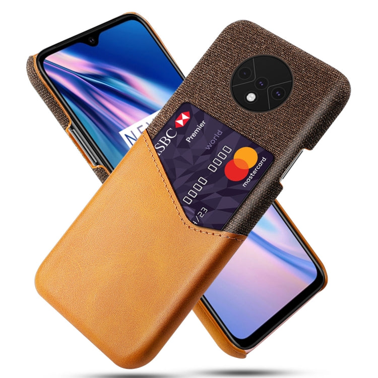 For OnePlus 7T Cloth Texture PC + PU Leather Back Cover Shockproof Case with Card Slot