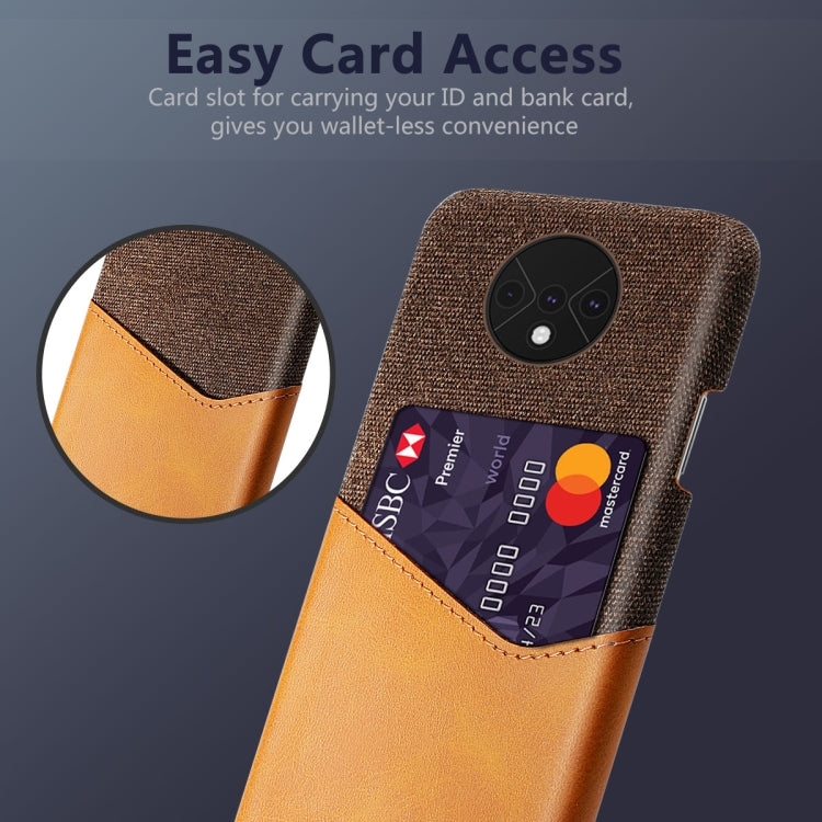 For OnePlus 7T Cloth Texture PC + PU Leather Back Cover Shockproof Case with Card Slot