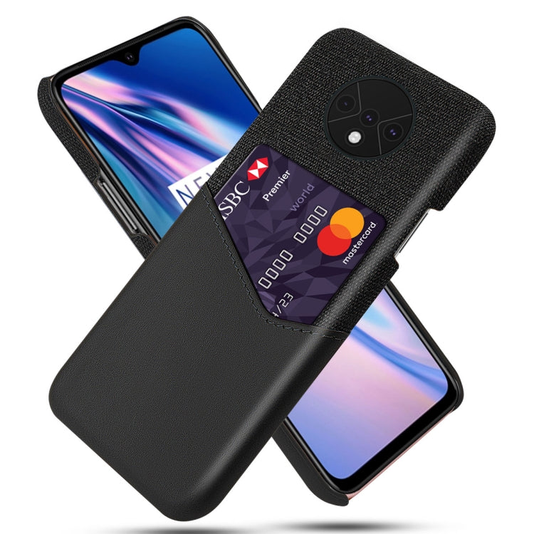 For OnePlus 7T Cloth Texture PC + PU Leather Back Cover Shockproof Case with Card Slot